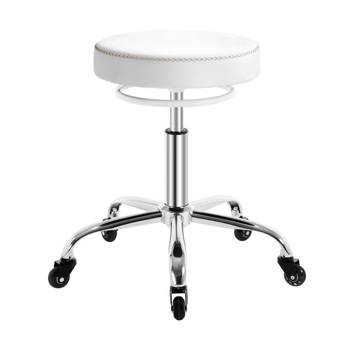 Tabouret Bureau en PU - WOLTU Tabouret Hauteur Réglable - Roulettes en Caoutchouc - Blanc