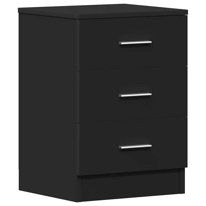 Table de chevet 2 pièces - MEUBLECHIC - Noir - 38x35x56 cm - Bois dingénierie - 3 tiroirs - Lot de 2