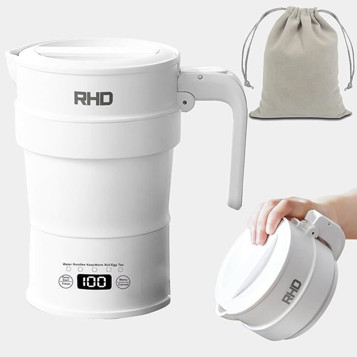 PAHTTO Bouilloire électrique pliable 0,6L, Bouilloire portable avec fonction d'ébullition rapide, Set de bouilloire de voyage avec 2 gobelets et 1 bol, pour camping Voyage Vacances Hôtel Urgence
