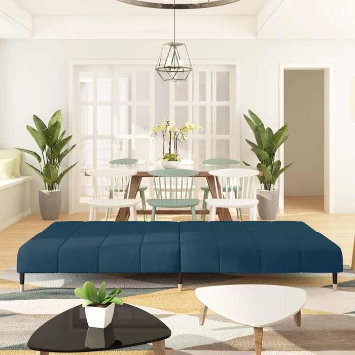 velours CANAPE CONVERTIBLE - SHIELDPRO® - Canapé-lit - à 2 places Bleu 985816