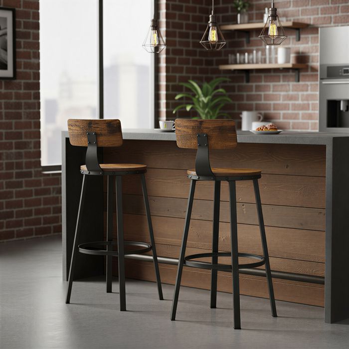 Ensemble de 2 Tabourets de Bar avec Dossier Cadre en Acier Siège de 73 5 cm de Hauteur Marron et Noir