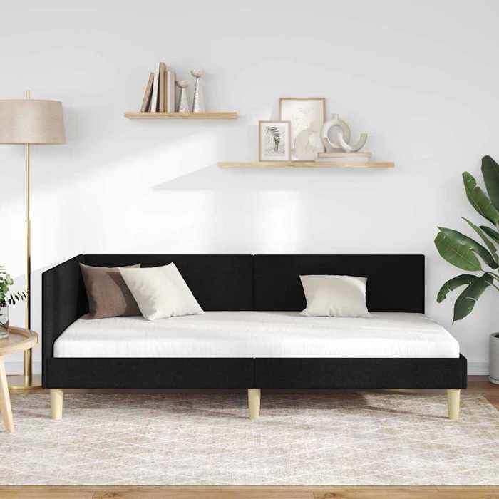 BEAU Cadre de lit dangle - SARAZYJ - Design en L - Lit de repos - Lit de jour - Noir 90cm x 190cm Tissu et Contreplaqué