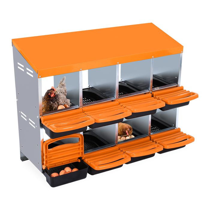 Pondoir Poules Pondeuses 8 Compartiments Poulailler en Acier Galvanisé Anti-rouille Pondoir orange