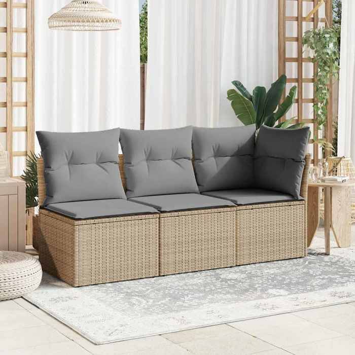 (Beige)Salon dextérieur - Chaise de jardin - Sofa de jardin - sans accoudoirs avec coussins beige poly rotin - 55x62x69 cm @FR52232
