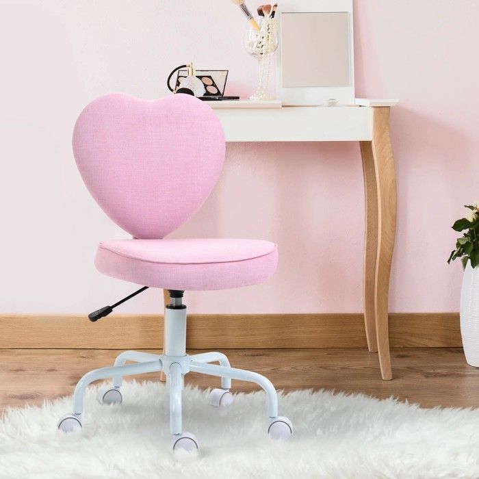 LPOSPI Chaise de bureau - chaise pivotante rose avec coussin cœur chaise de maquillage confortable design en mousse 40x50x89 cm