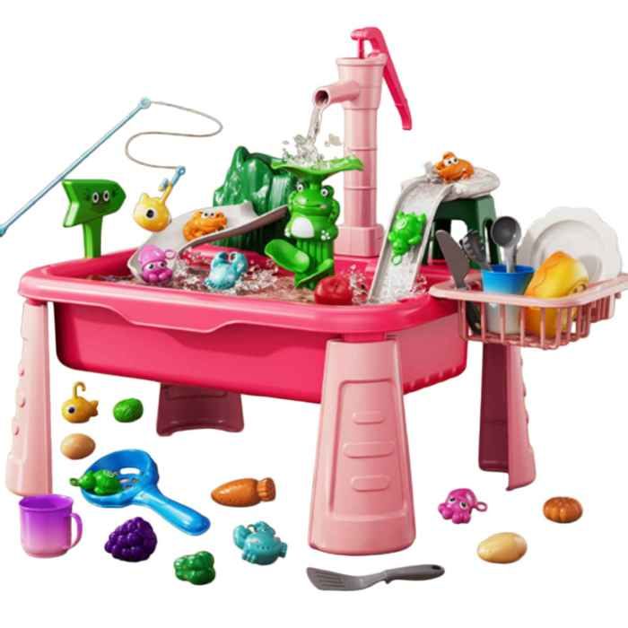 Évier De Jeu Baleine électrique – Table D’eau 4-en-1 Avec Robinet, Toboggan Et Pêche – Pour Enfants 1-5 Ans – Cadeau Maison, Jardin, Crèche