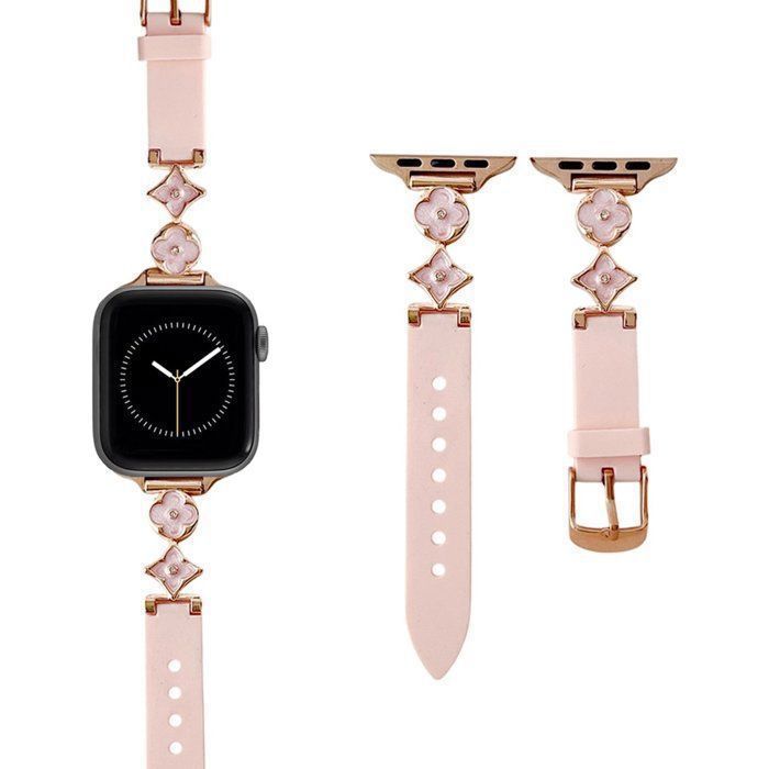 Stravo Bracelet Silicone Floral Femme Chic Confort Ajustable pour Apple Watch 44/45/46/49mm Series 4-11 SE Ultra - Rose
