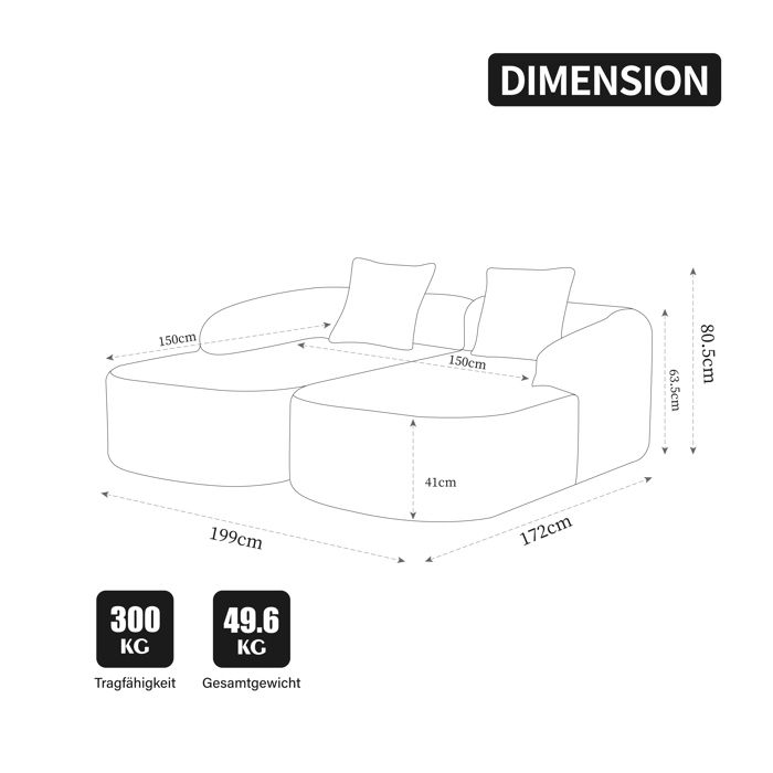 Canapé modulaire - Gris - Tissu chenille - Rembourrage mousse haute élasticité 30D - Fond antidérapant - Prêt à lemploi