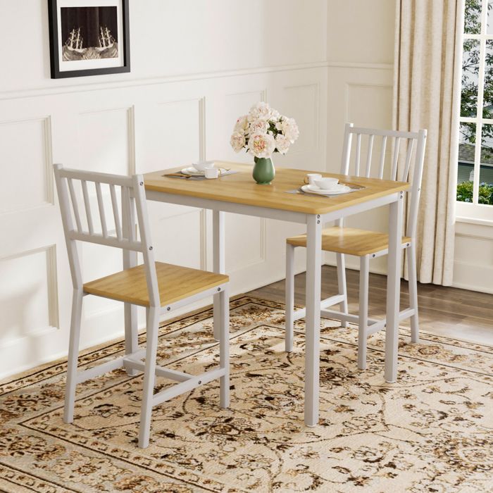Table de Salle à Manger 2 Personnes 1 Table et 2 Chaises - YEAVIO - Industriel Naturel et Blanc 90×60×75 5 cm