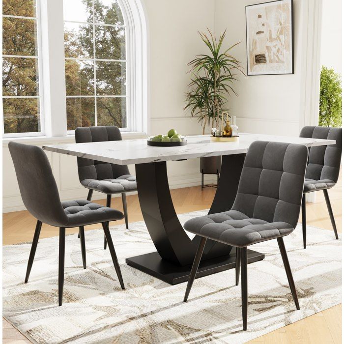 Ensemble table et chaises avec 1 table 4 chaises - BEAUNIV - pieds réglables - MDF métal et velours - multicolore