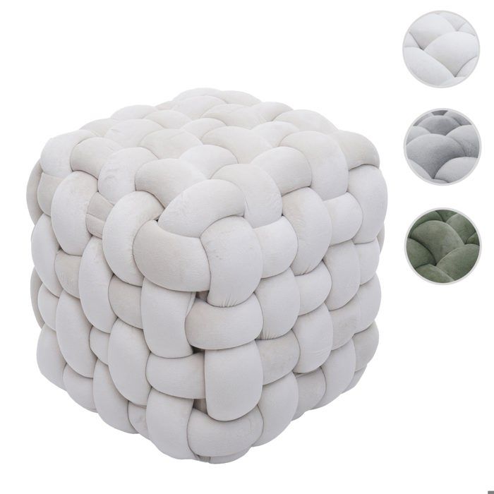 MCW Pouf MCW-Q48 pouf ottomane rembourré à nœuds velours (220 g/m²) 39 cm ~ beige