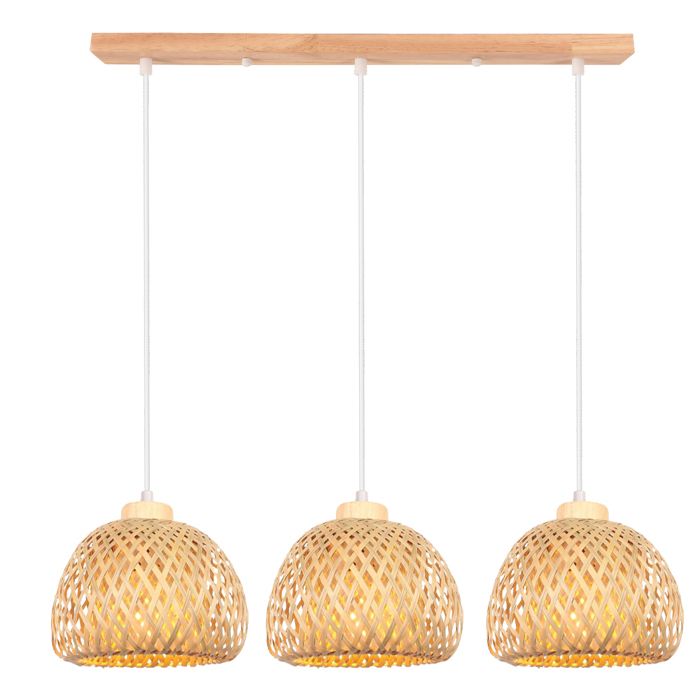 iDEGU 3lampes Moderne Suspension Luminaire Industriel Lustre Vintage en Bambou Abat-jour Design Ovale E27 Plafonnier Style Bohème