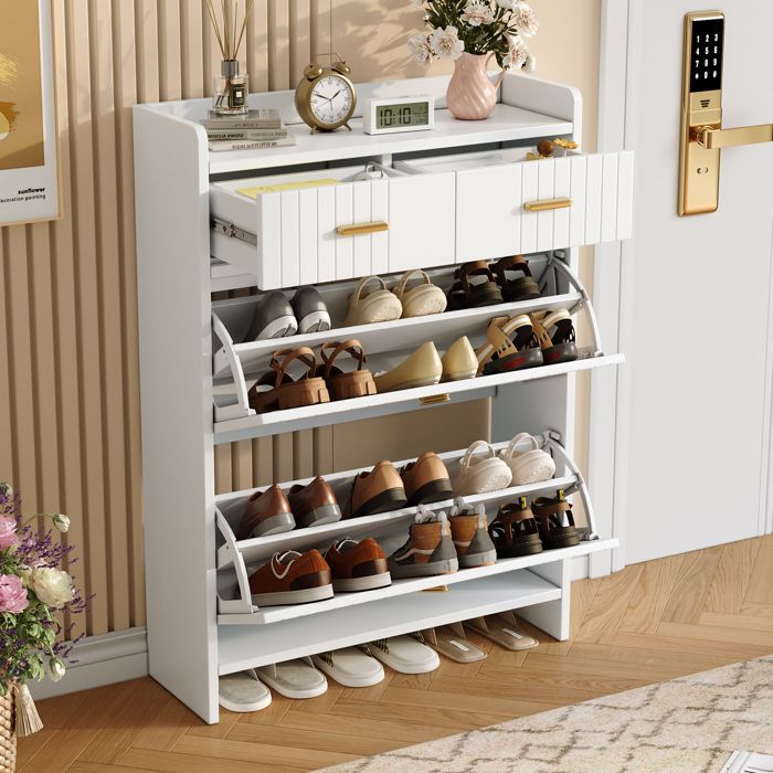 Meuble à Chaussures Blanc - 2 Abattants - avec 2 Tiroirs Armoire-Chaussures Étroit 75 × 24 × 108 5 cm Meuble à Chaussures Blanc - 2 Abattants - avec 2 Tiroirs Armoire-Chaussures Étroit 75 × 24 × 108 5 cm