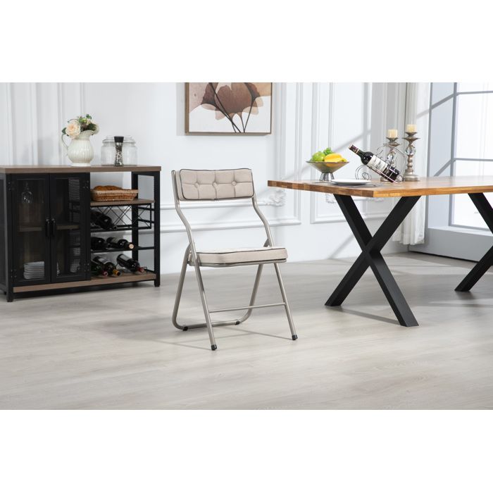 Chaise pliante lot de 2 pour salle à manger assise et dossier rembourrés acier 46 x 47 x 80 cm beige kaki FOLYNA