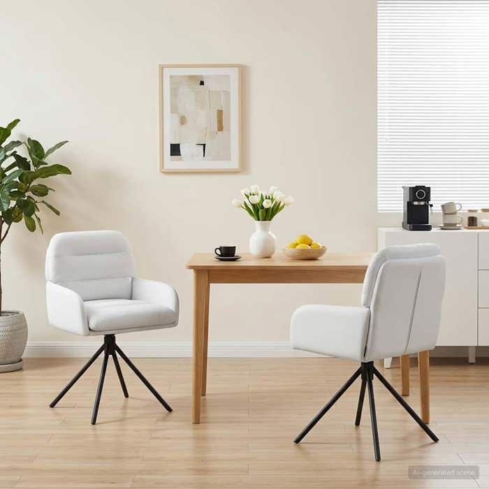 vidaXL Chaises de salle à manger pivotantes (Lot de 2) - 110 kg par siège - Simili cuir Blanc_2076