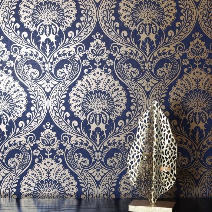 Avoir Images Papier Peint Arthouse Motif Floral Texture Metallique Bleu Marine dernière salutations