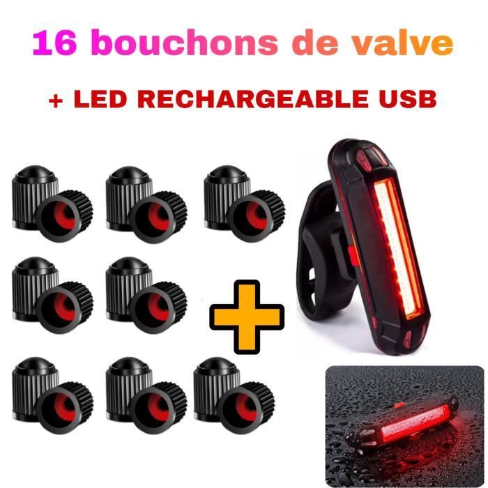 Bouchons de valve Pneus pour vélo voiture scooter trottinette électrique + LED USB ROUGE HAUTE VISIBILITE RECHARGEABLE