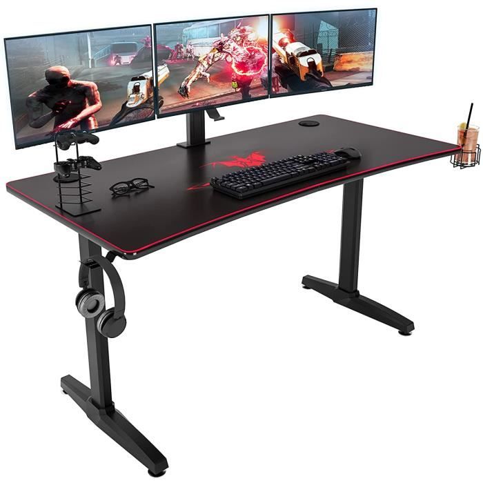 Bureau Gaming SOGESHOME 152,5 cm avec Tapis de Souris Intégré & Gaming Rack  - Noir - Cdiscount Maison