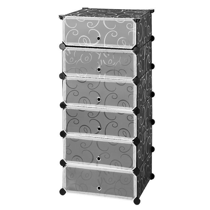6 cubes Porte-chaussures en Plastique Multi-usage Étagères à Chaussures Organiseur de Rangement avec Portes - Noire et Blanc