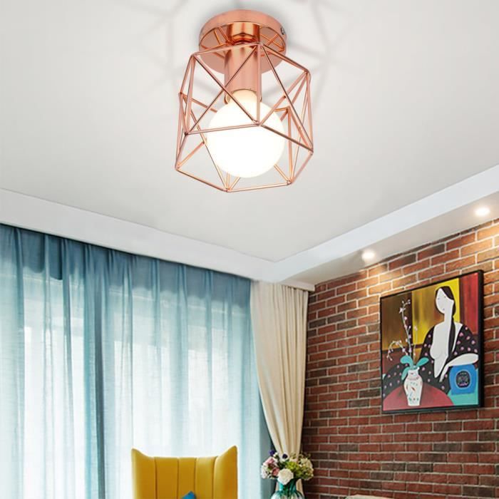 MOGOD E27 Lustre Plafonnier Cage Carré OR ROSE Luminaire Industrielle Vintage Rétro 3pcs