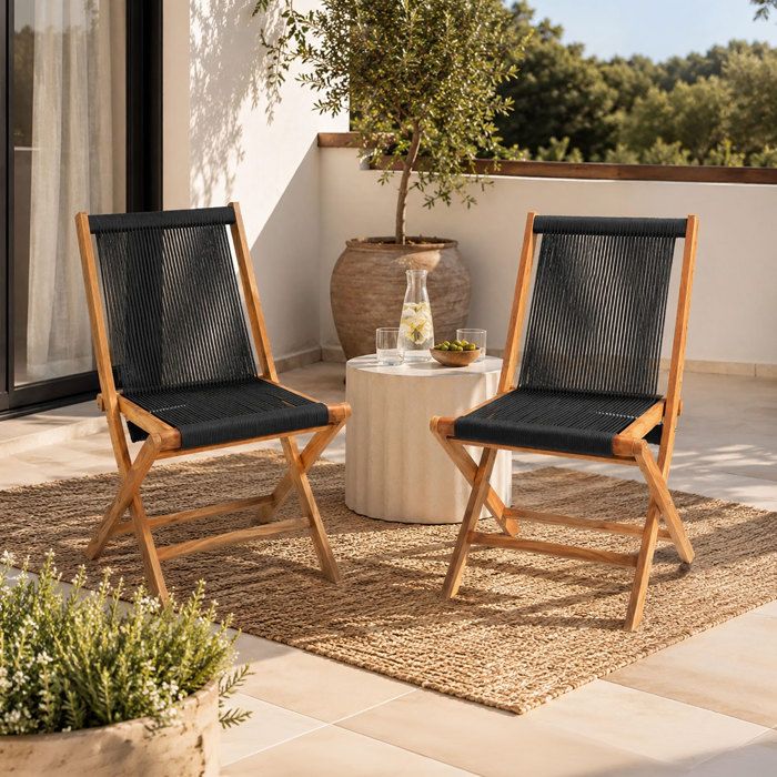 Lot de 2 chaises de jardin 57x50x88 cm en cordes et teck