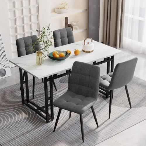 140x80 table à manger, (1-ST), cadre en métal table à manger rectangulaire cuisine moderne table à manger salon, pieds de table noir