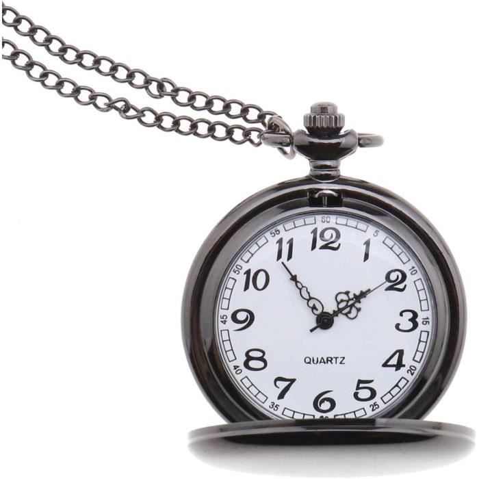 ECSiNG Montre De Poche Classique Quartz Poli - Chiffres Romains - Chaîne Fine Argenté Homme Femme