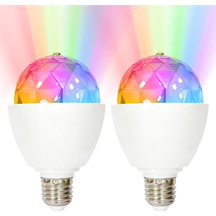 Lot De 2 Ampoules Disco LED RVB 3W E27 – Rotation 360° Boule à Facettes, Effets Fête Magiques