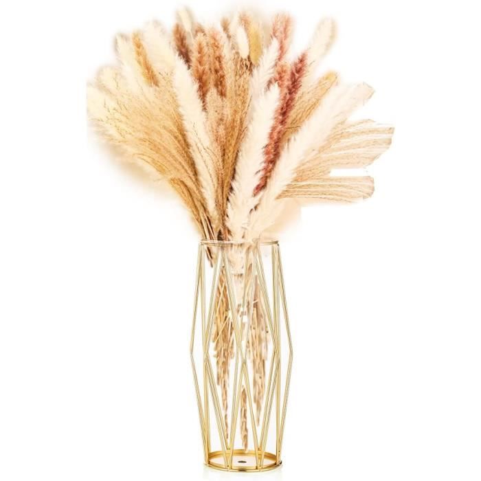 Vase Décoratif En Verre Avec Support Métallique Géométrique - Hauteur 28cm, Diamètre 8cm - Design Moderne Pour Fleurs, Pampas, Plantes Hydroponiques - Noir