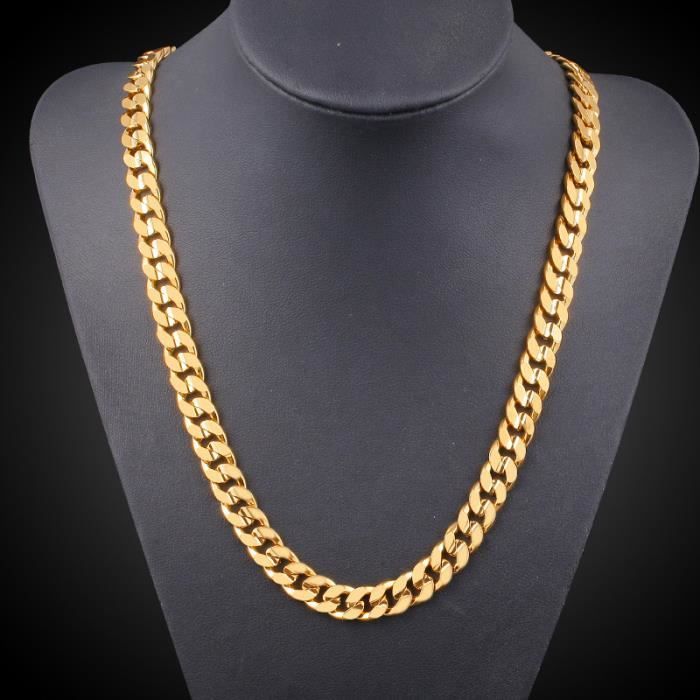 20 pouces Collier homme Or jaune 18k plaqué solide Collier de bordure -  Achat / Vente chaine de cou seule 20 pouces Collier homme Or 