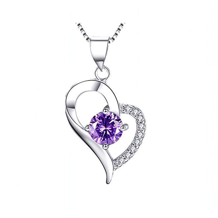 Collier Cœur En Améthyste Naturelle - Chaîne Argent 925 45cm, Cadeau Femme Par La Petite Ladybird