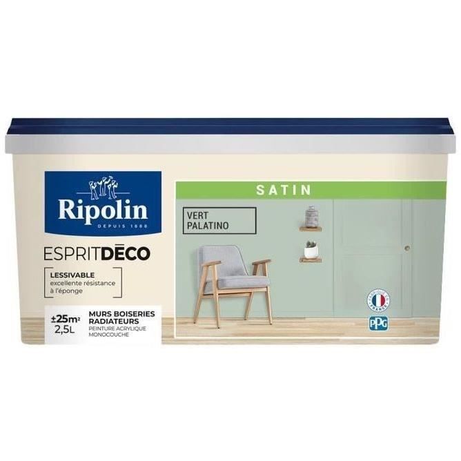 Ripolin Peinture Couleur Satin Ultra Couvrante pour Cuisine Chambre Salon Salle Entrée Couloir - Vert Palatino