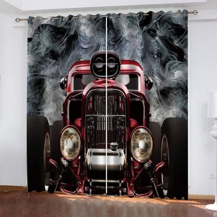 Rideaux Occultants Enfant Tracteur Dessin Animé – 2 Panneaux 3D Polyester – 100 × 140 Cm – Chambre Garçon Fille Bébé