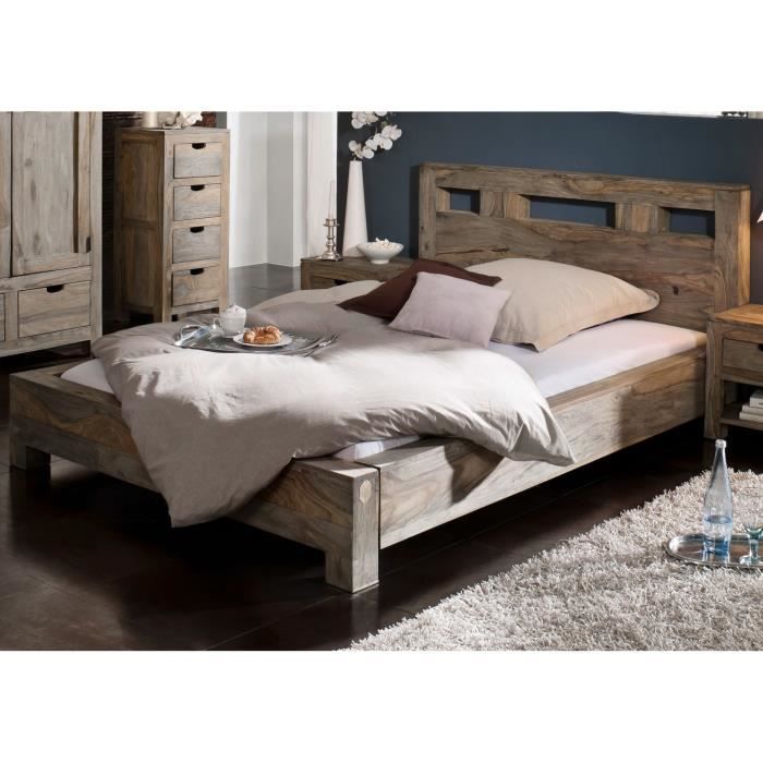 Stucture lit 140x200cm - Bois massif de palissandre huilé - NATURE GREY #203