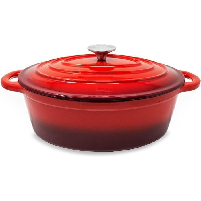 Cocotte En Fonte émaillée OVERMONT 26cm (5.2L) Rouge Brique, Antiadhésive
