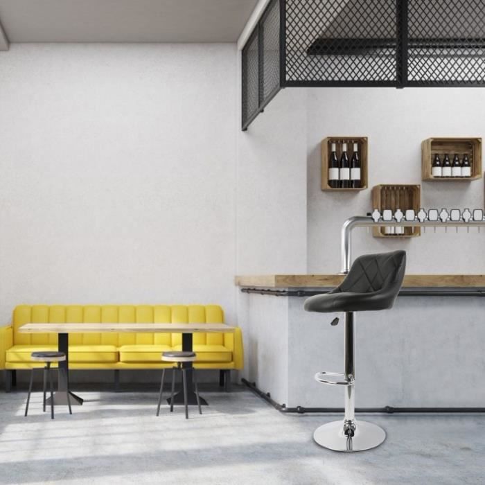 Lot de 2 Chaises de Bar Noir Dossier Rembourré Pivotantes et réglables