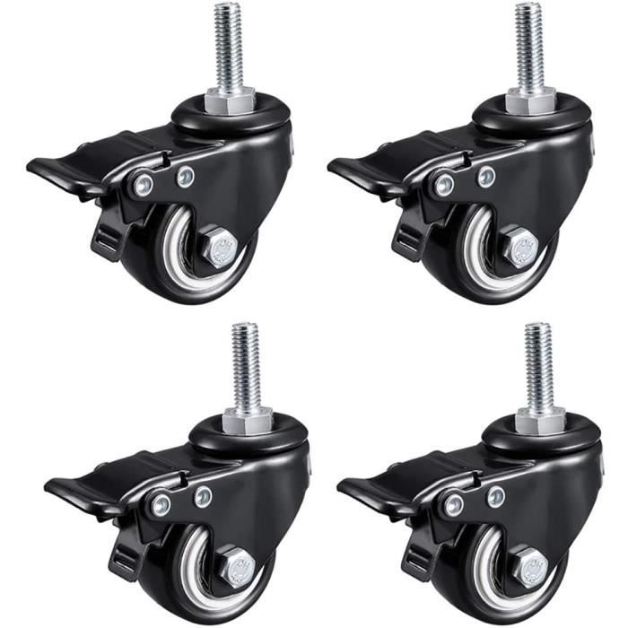 50mm Roulettes pivotantes,Vis Boulon M10,Roulettes ultra-résistantes en Caoutchouc,Transport Roulettes Charges lourdes,Rotation de 360 °,Capacité de charge de 55 kg par roue,4pcs,Noir 