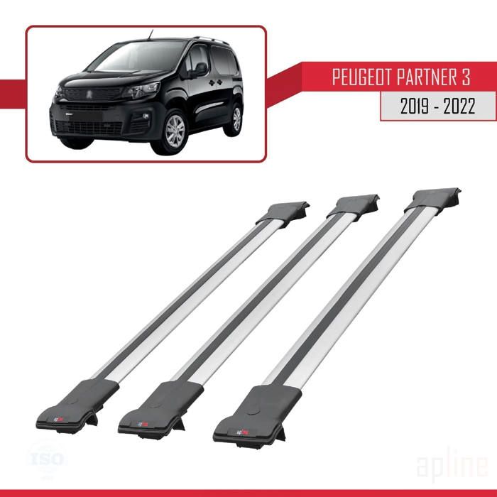 Pour Peugeot Partner 2019-2023 Barres de Toit Railing Porte-Bagages de voiture 3 pièces FLY Modèle GRIS 264
