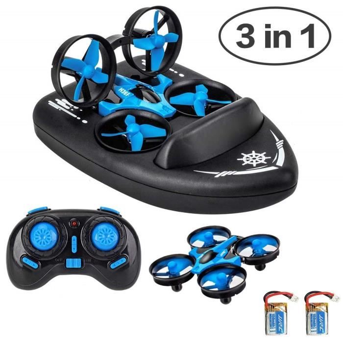 Mini RC Drone Bateau, Voiture RC Télécommandé 3 en 1 Mode, Jouet