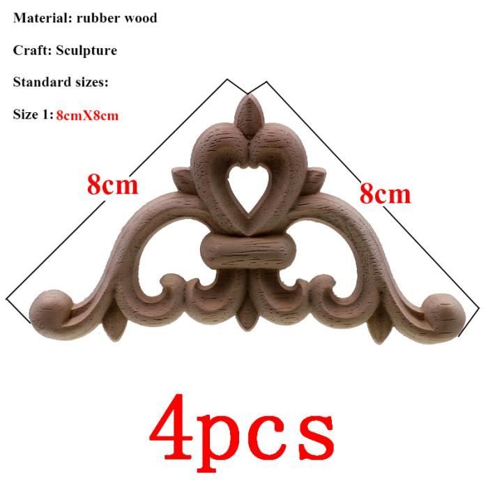 Lot 8 Appliques Bois Sculpté FRUHLING - 10x10cm - Motifs Floraux - Meubles/Portes/Armoires - DIY à Peindre
