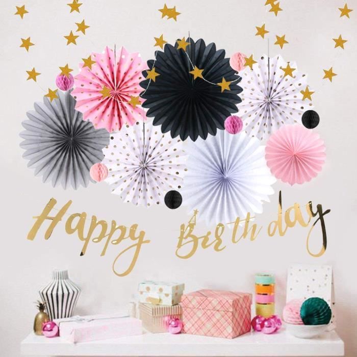 Kit Decoration Anniversaire Rose Or Noir Papier Rosace Eventail Avec Happy Birthday Banderole Etoile Guirlande Achat Vente Kit De Decoration Soldes Sur Cdiscount Des Le Janvier Cdiscount