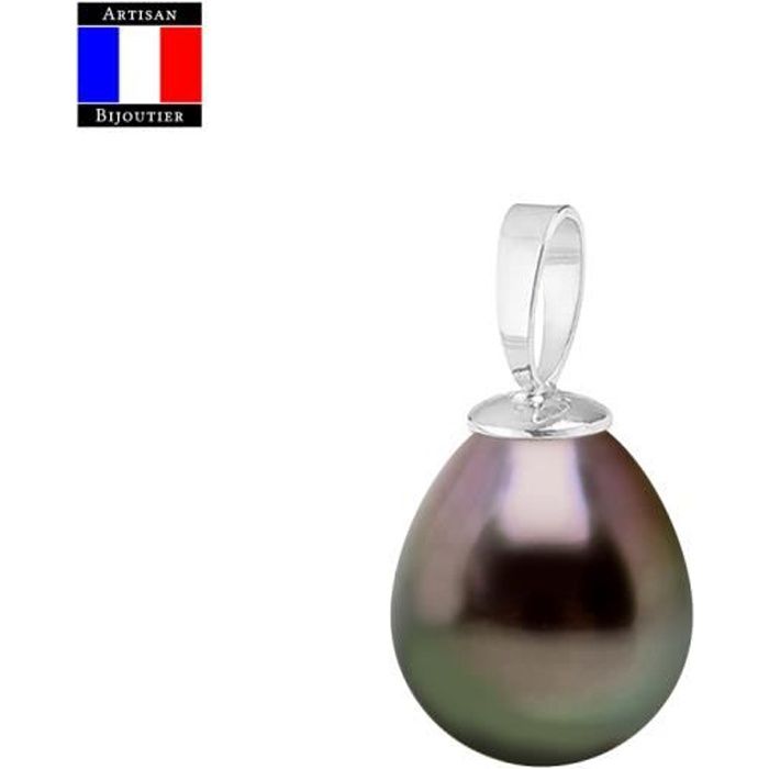 Pendentif - Compagnie Générale des Perles - Perle de Tahiti 9-10 mm - Or Blanc 18 Cts - Chaîne 42 cm