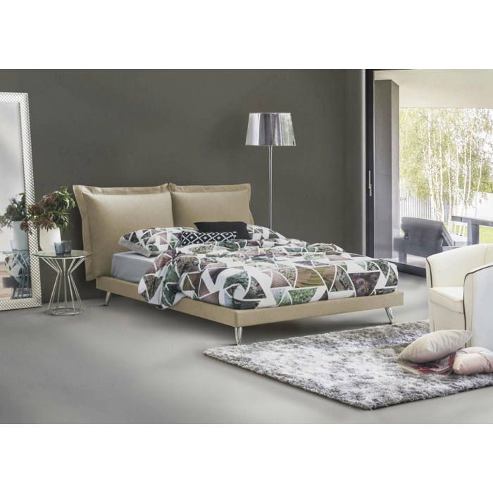 Dmora - Lit double Anatoly 220x180xh110 cm beige Panneau effet bois et Polyester Dmora - Lit double Anatoly 220x180xh110 cm beige Panneau effet bois et Polyester