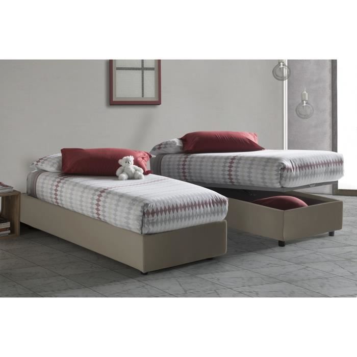 Lit simple Silvia avec conteneur - DMORA - 80x190 cm - Beige - Contemporain - Design