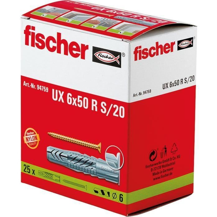 Fischer Cheville - UX R 6x50 - Nylon - 6x50 mm - Lot de 25