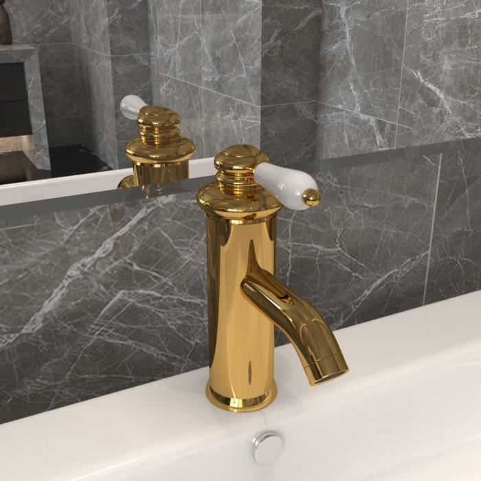 Robinet de salle de bain 3 trous or brossé | Robinet de lavabo en or brossé moderne - France