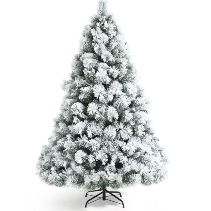 GIANTEX Sapin de Noël Floqué Artificiel 180cm, Arbre de Noël avec Support en Métal Pliable, 695 