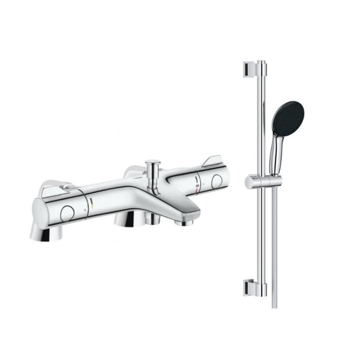 Grohe Robinet bain thermostatique Grohtherm 800 avec ensemble de douche 2 jets et colonnettes