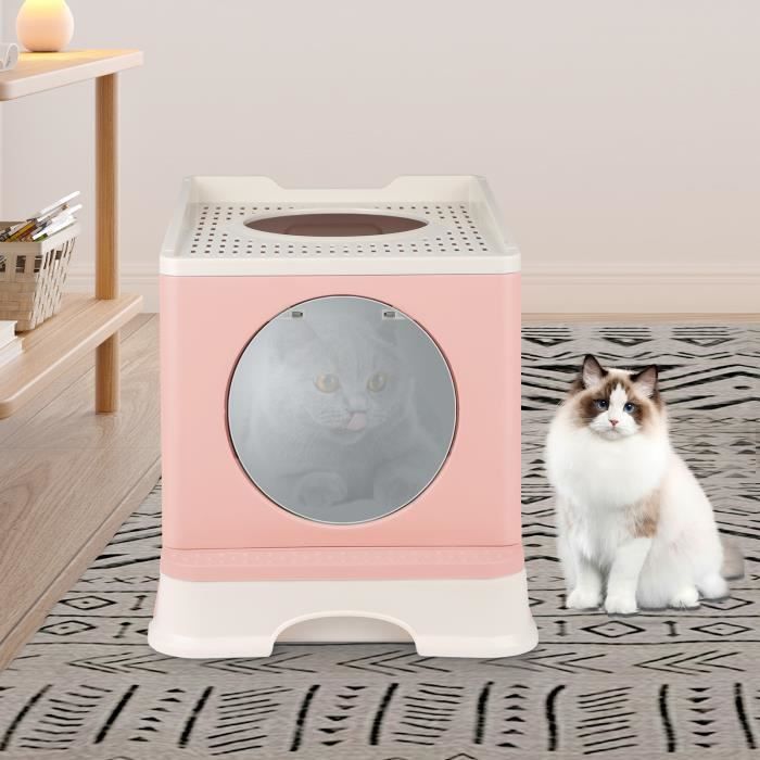 Comparer les prix de Toilettes pour chat anti-éclaboussures de type tiroir - HOMEWELL - 48*39*34 cm - Rose