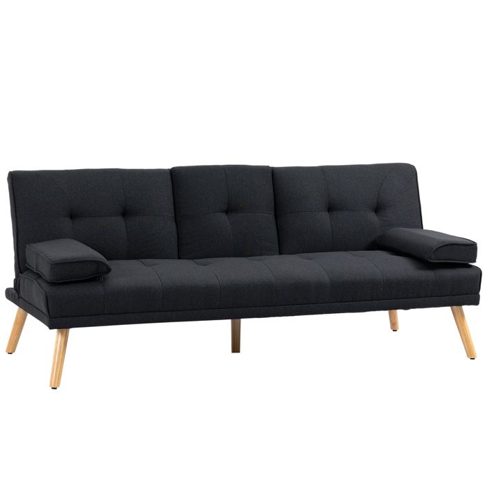 Canapé convertible - HOMCOM - 3 places rembourré dossier réglable 3 niveaux 2 coussins - lin - gris